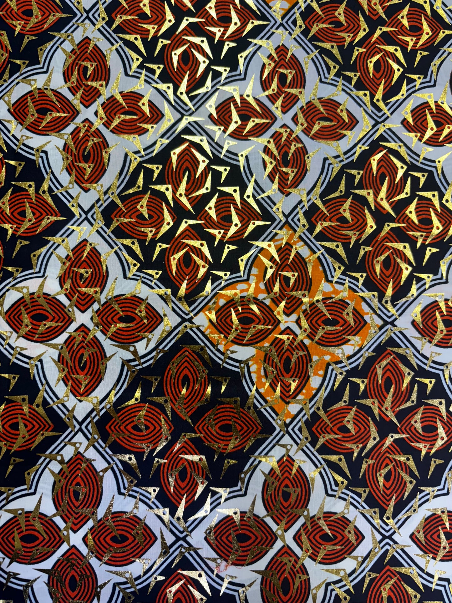 African print fabric with gold foil pattern