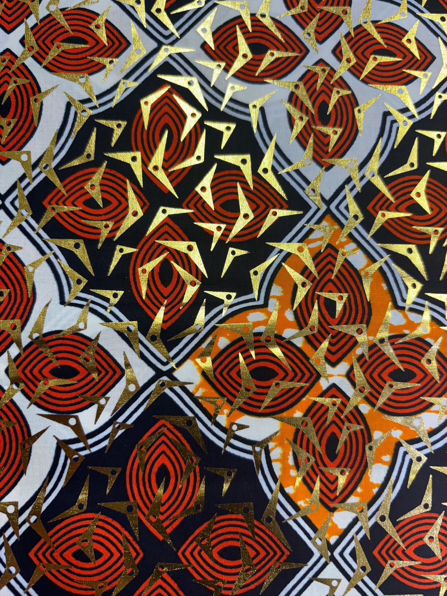 African print fabric with gold foil pattern